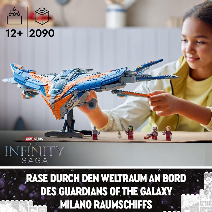 LEGO Marvel Guardians of the Galaxy: The Milano, model construibil de navă spațială cu 4 minifigurine de supereroi, Avengers Flyer pentru aventuri spațiale, cadou pentru băieți și fete 76286