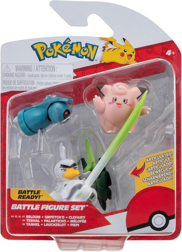 Pokémon PKW3057 Set de figuri de luptă-Piepi, Tanhel, Lauchzelot