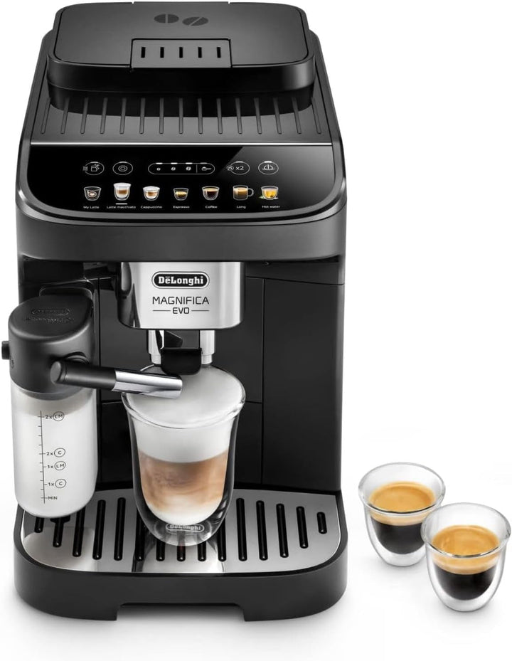 De'Longhi Magnifica Evo ECAM 292.81.B Aparat de cafea complet automat cu sistem de lapte Lattecrema, 7 butoane de selecție directă pentru cappuccino, espresso și alte specialități de cafea, funcție de 2 cești, negru