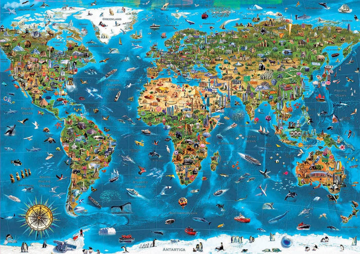 Educa - Puzzle 1000 piese pentru adulti | Minunile lumii, puzzle 1000 piese pentru adulti si copii, obiective turistice, harta lumii. Jigsaw puzzle pentru adulți de la 14 ani (19022)