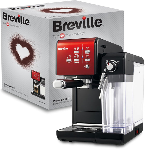 Breville Prima Latte II Espresso | Mașină Latte și Cappuccino | Pompă profesională de 15 bari și spumant pentru lapte | Roșu [VCF109X]