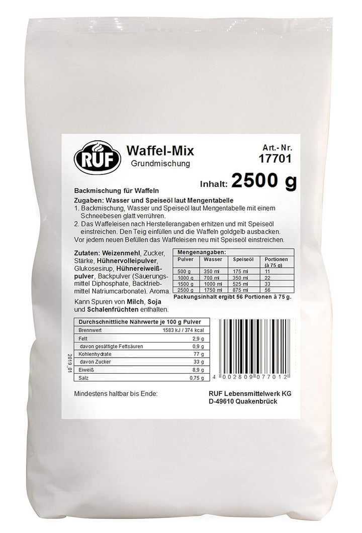 RUF Waffel-Mix, Großpackung, Grundmischung Zur Herstellung Von Waffeln Im Waffeleisen, Für Großküchen, Kantinen, Hotels Und Restaurants, 1 X 2500G