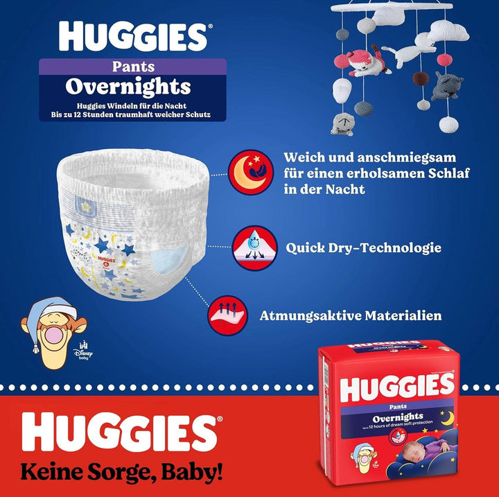 Huggies Overnight Pants Größe 5 (12-17 Kg), Windeln-Monatsbox, 96 Stück (4X24), Windelhöschen Für Die Nacht