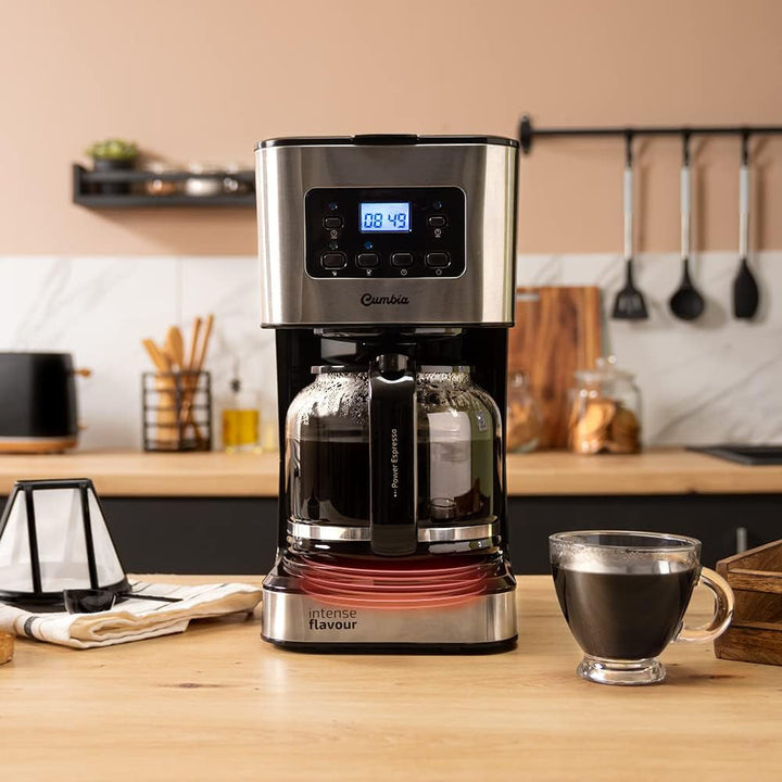 Cafetieră cu picurare programabilă Cecotec Coffee 66 Smart Plus. 980W, capacitate 12 cești, tehnologie extemaroma, funcție de autocurățare, design din oțel inoxidabil, ecran Lcd, capacitate 1,5L