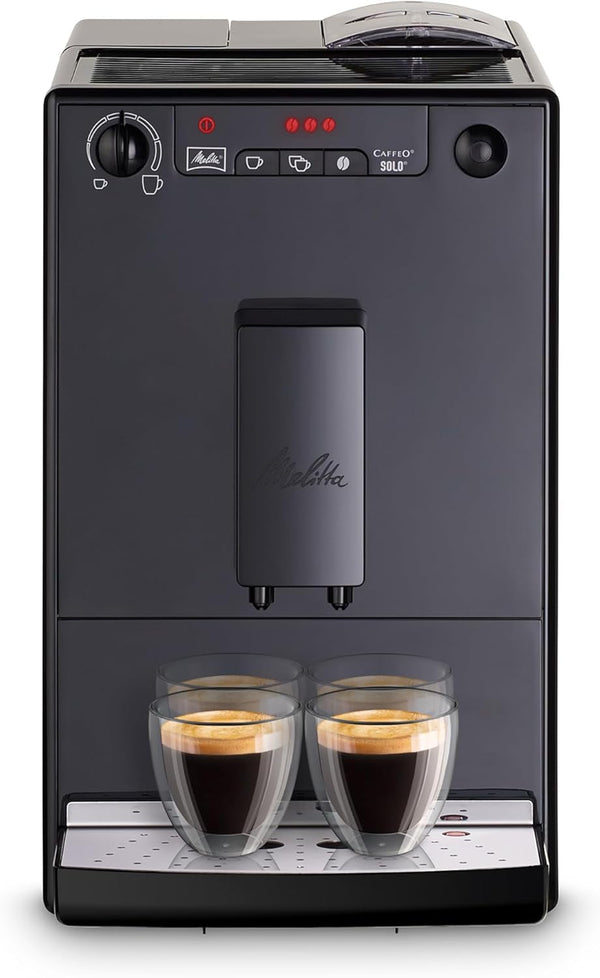Melitta Solo - Mașină de cafea complet automată cu gura de scurgere reglabilă pe înălțime, Mașină de cafea mică cu rezervor de apă detașabil, De exemplu, pentru espresso sau cremă de cafea, Negru pur