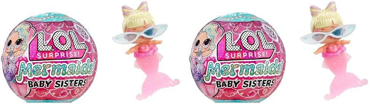 L.O.L. Surpriză! Mermaids Baby Sisters - Cu cozi care își schimbă culoarea, Selecție surpriză, Conține 1 păpușă cu accesorii drăguțe, Colecționează toate cele 8 păpuși, Pentru copii cu vârsta peste 4 ani (pachet de 2)