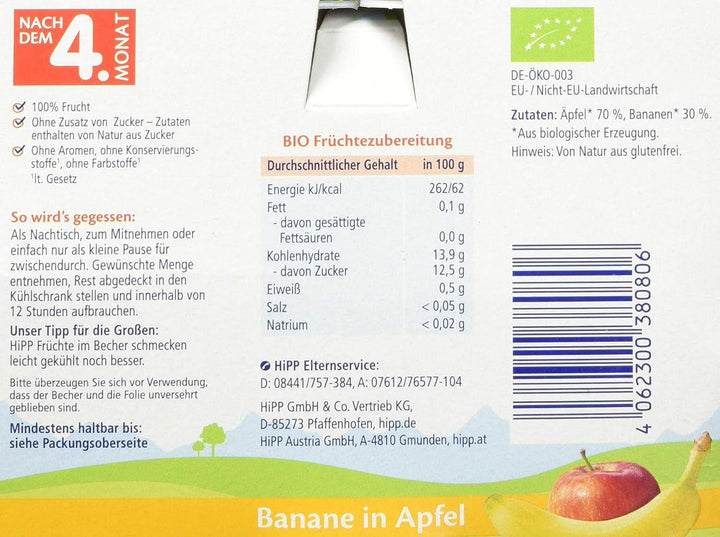 Hipp Bio Früchte Im Becher Banane in Apfel, 6Er Pack (6 X 400 G)