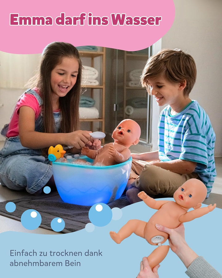 BABY Born Emma - Păpușă de 43 cm înălțime - 10 funcții Inclusiv accesorii și rochiță - Funcționează complet fără baterii - Potrivit pentru copii cu vârsta de 3 ani și peste
