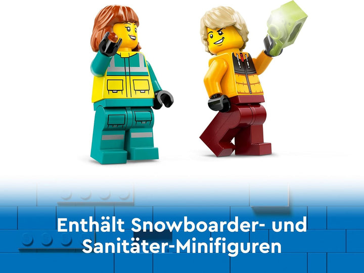 LEGO City Ambulanță și Snowboarder, Ambulanță Playset cu mașină de jucărie și 2 minifigurine, Snowboarder și Paramedic Figura, cadou imaginativ pentru băieți și fete de la 4 ani 60403