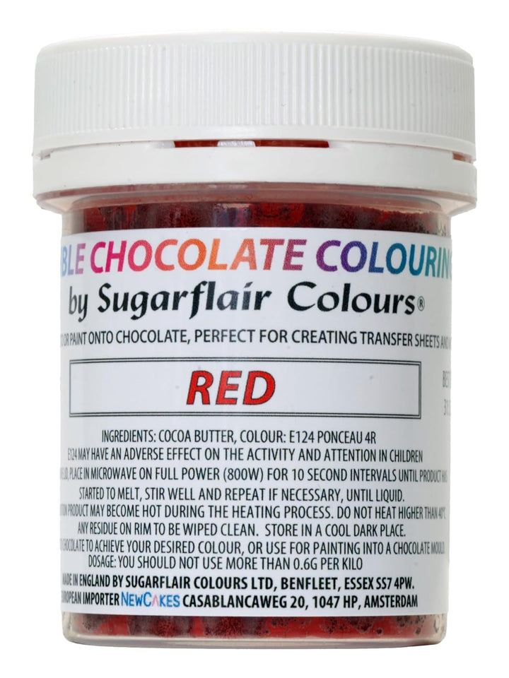 Sugarflair Red Chocolate Colouring - Farbige Kakaobutter Zum Färben Von Schokolade Oder Zum Direkten Malen Auf Schokolade, Transferblätter Oder Formen - 35G