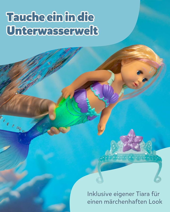 BABY Born Mermaid - Păpușă înaltă de 43 cm - Păr de înaltă calitate cu șuvițe colorate - Aripioară luminoasă - Funcționează cu baterii - Potrivit pentru copii de la 3 ani în sus, verde