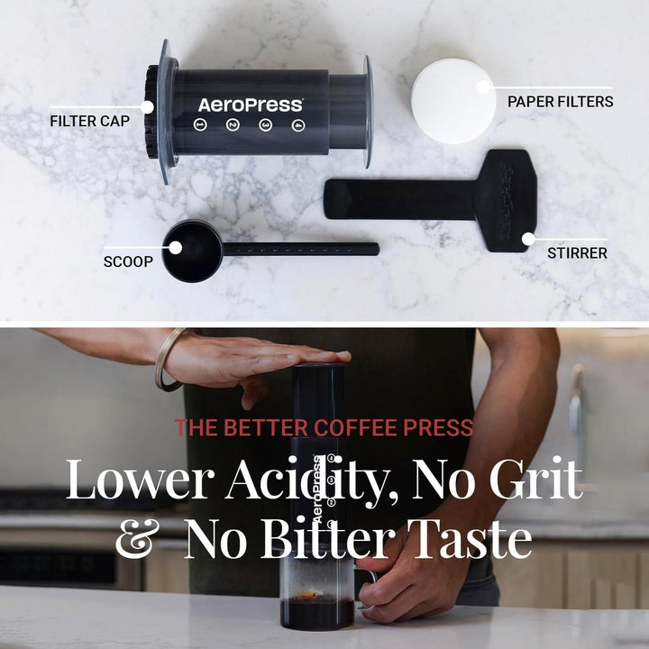 Aparat de cafea și espresso Aeropress Original - Aparat de cafea portabil pentru barista cu cameră de preparare, piston și filtre - Preparare rapidă de cafea și espresso