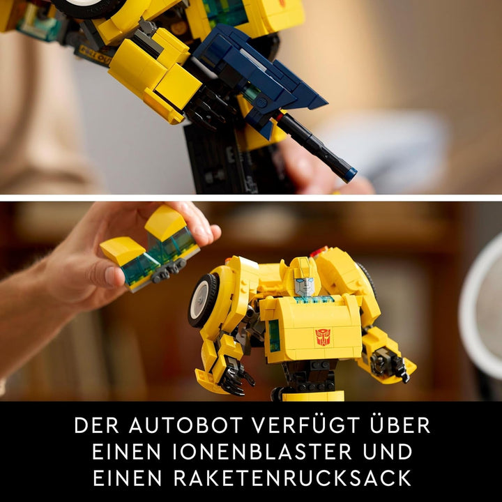 LEGO Icons Transformers Bumblebee, Figurină de acțiune robot pentru adulți de colecționat, Set de construcție pentru film pentru fanii science fiction, Poate fi transformat într-o mașină, Jucărie de aventură 10338