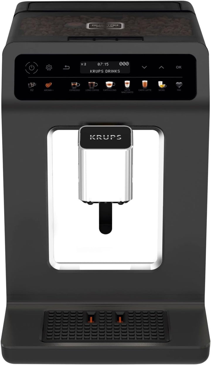 Krups Evidence One aparat de cafea complet automat Cu tub de lapte, 12 băuturi, funcție de 2 cești, afișaj color, aparat de cafea, sigiliu ușă, negru, EA895N10, meteor grafit
