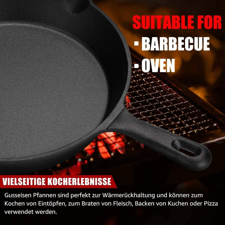 OVERMONT Grillpfanne Gusseisen Mit Griff - Voreingebrannte Steakpfannen Bratpfanne - Cast Iron Pan Für Gasgrill Backofen Kohlegrill