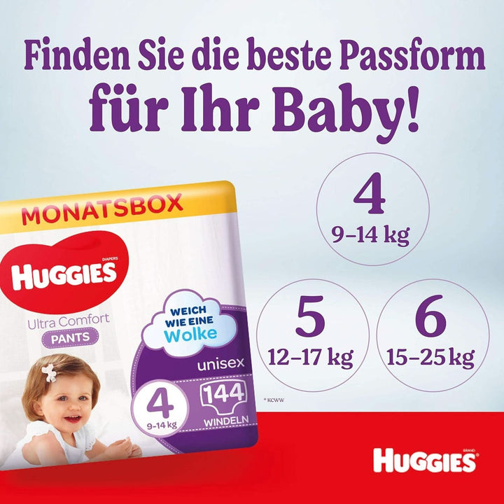 Huggies Ultra Comfort Pants, mărimea 5, 12 - 17 kg, Pentru copii activi, Cu indicator de umezeală și tehnologie cloud waistband, 128 scutece