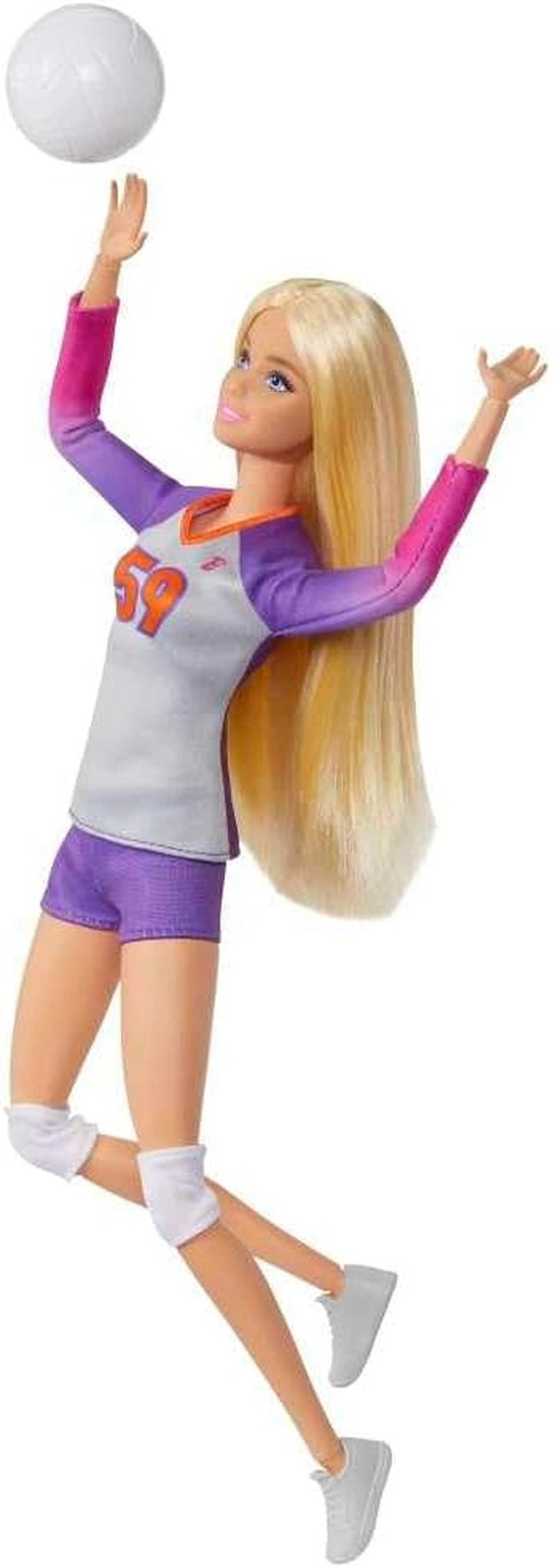 Barbie Made to Move - Păpușă jucătoare de volei cu tricou și minge - 22 de articulații pentru joc realist, include volei și îmbrăcăminte sport, HKT72