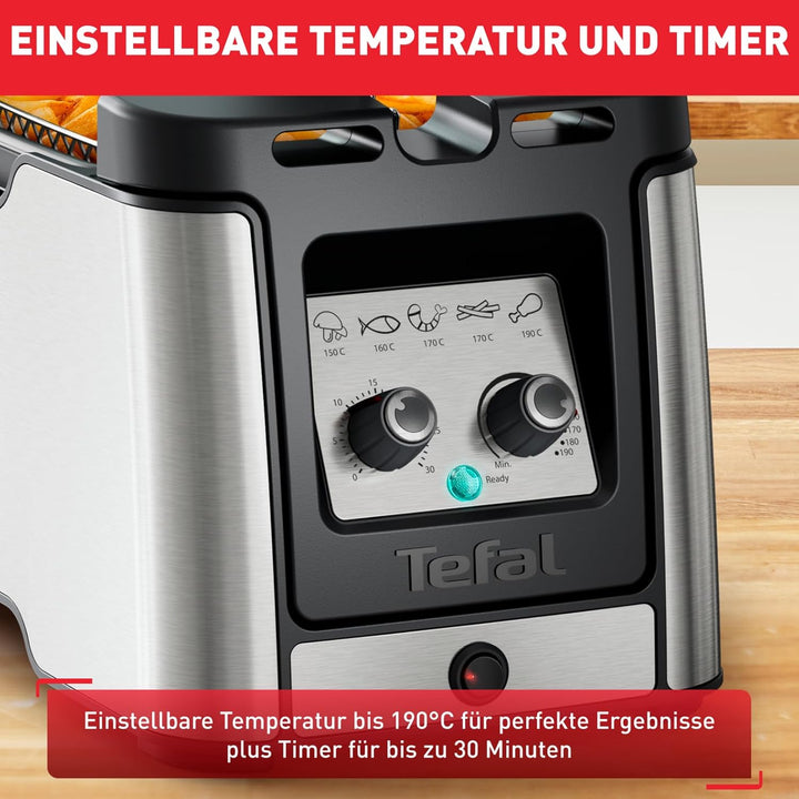 Tefal FR600D Clear Duo Fritteuse, Frittieren Mit Weniger Rauch Und Gerüchen, Kapazität 1,2 Kg, Thermostat, Timer, Großes Sichtfenster Ohne Zu Beschlagen, Spülmaschinenfest, Edelstahl/Schwarz