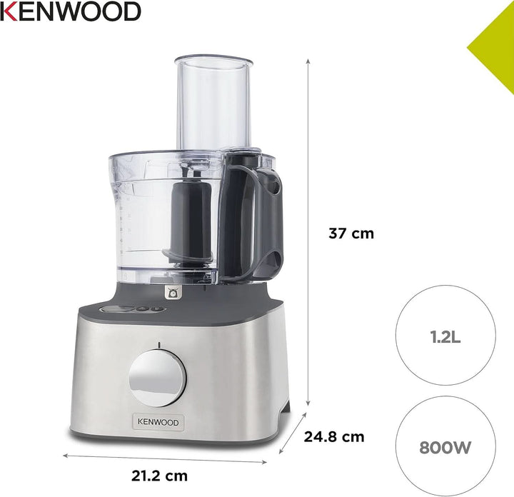 Kenwood Multipro Compact+ FDM315SS Kompakt-Küchenmaschine, 2,1 Liter, Integrierte Waage, Edelstahl Messer, 4 Arbeitsscheiben Und 5 Weitere Zubehör-Teile, Metallgehäuse, 800 Watt, Silber