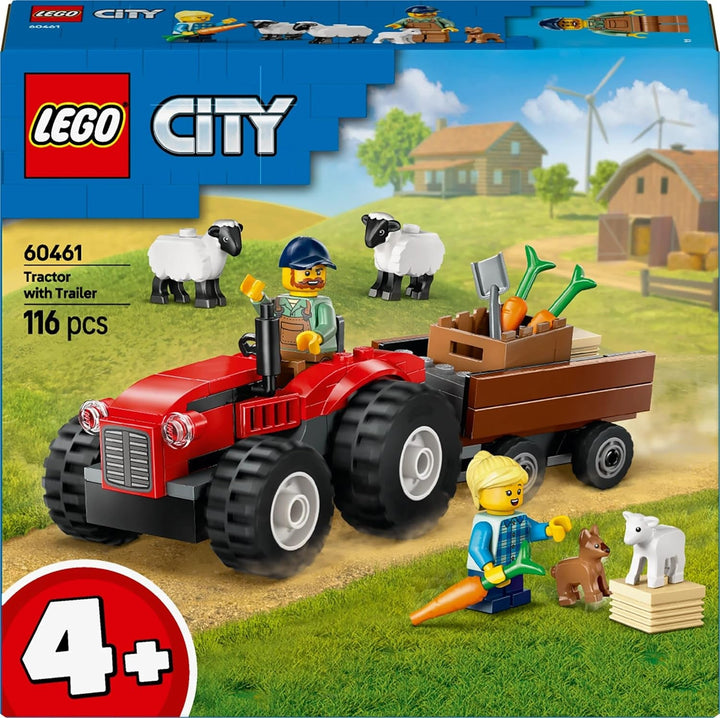 Tractor LEGO City cu remorcă - Jucărie de fermă cu tractor și figuri de animale - seturi de joacă Montessori pentru băieți și fete de la 4 ani - cadou cu 2 minifigurine 60461