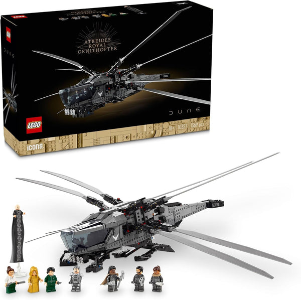 LEGO 10327 Icons Dune Atreides Royal Ornithopter, set de colecționat pentru adulți, cadou de film pentru bărbați, femei și fani, aeronavă model cu 8 figuri, inclusiv Paul Atreides și baronul Harkonnen