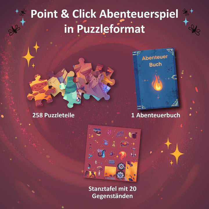 KOSMOS 684853 Puzzle de aventură în Den Tiefen Des Vulkans, 258 piese, Puzzle interactiv de aventură pentru copii cu vârsta de peste 8 ani, Descoperă o poveste de aventură cu fiecare piesă de puzzle