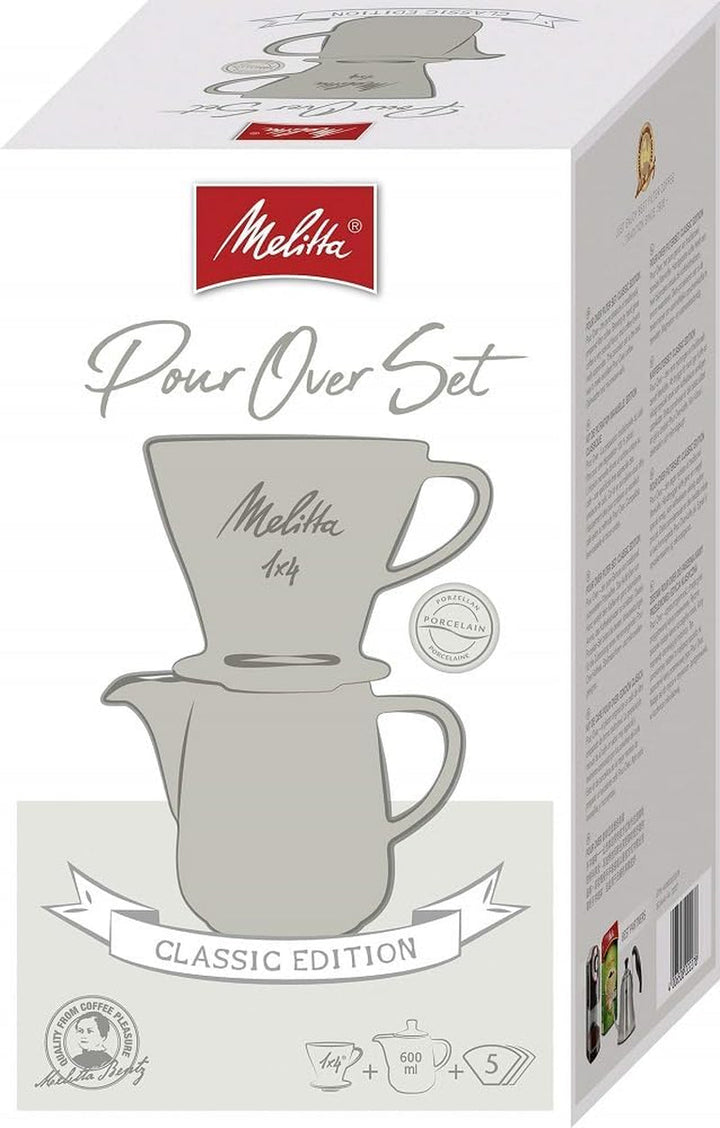 Melitta 6768456 Set de turnare gri (filtru de cafea 1X4 + ibric de cafea din porțelan 0,6 L) Ediție clasică