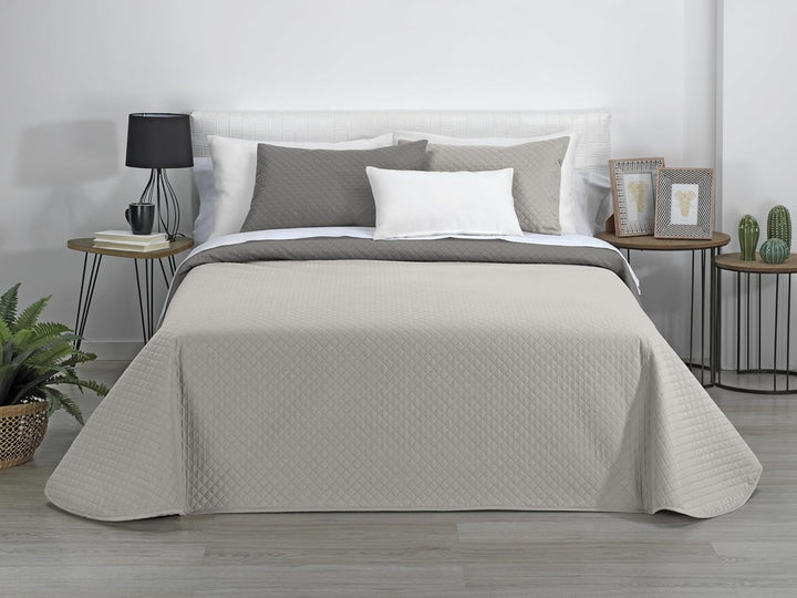 AVA | Cuvertură Reversibilă | Pentru Toate Anotimpurile | Culoare - Bej/Taupe | Pentru pat de 105 Cm. (200 X 270 Cm. Ancho X Alto) | Cuvertură cu matlasare