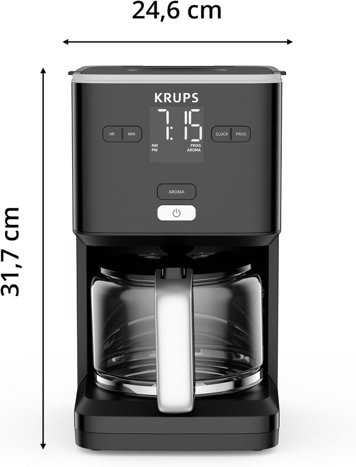 Cafetieră Krups Smart'N Light cu cronometru, pentru 1,25 litri de cafea cu filtru, funcție de menținere la cald, oprire automată, negru, KM600810