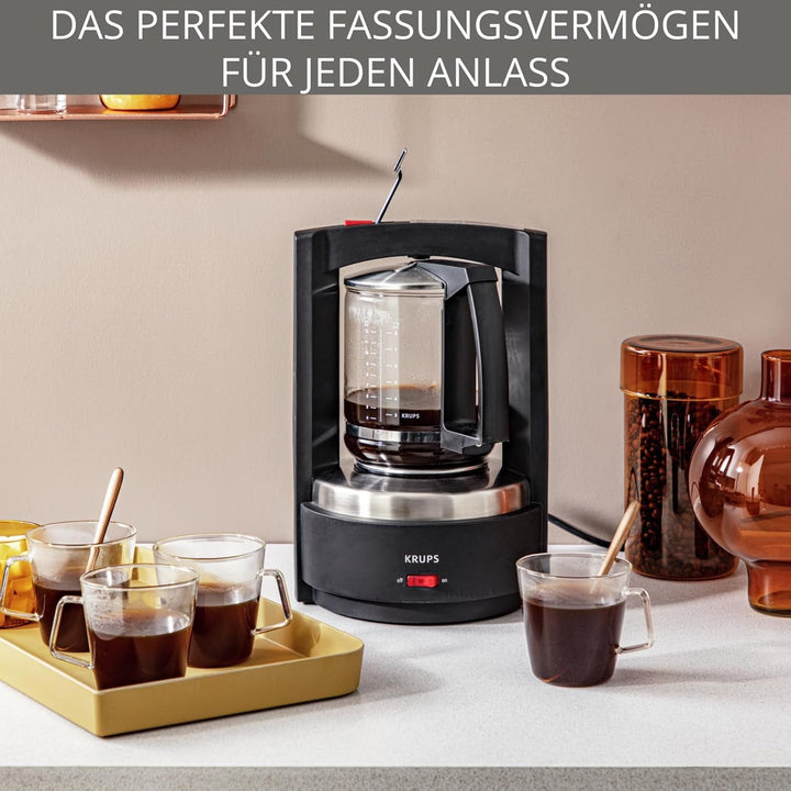 Cafetiera cu filtru Krups T8, 850 Watt, Oprire automată, 8-12 cești, Capacitate 1 litru, Filtru permanent, Comutator on/off iluminat, Ușor de utilizat, Negru, KM4689
