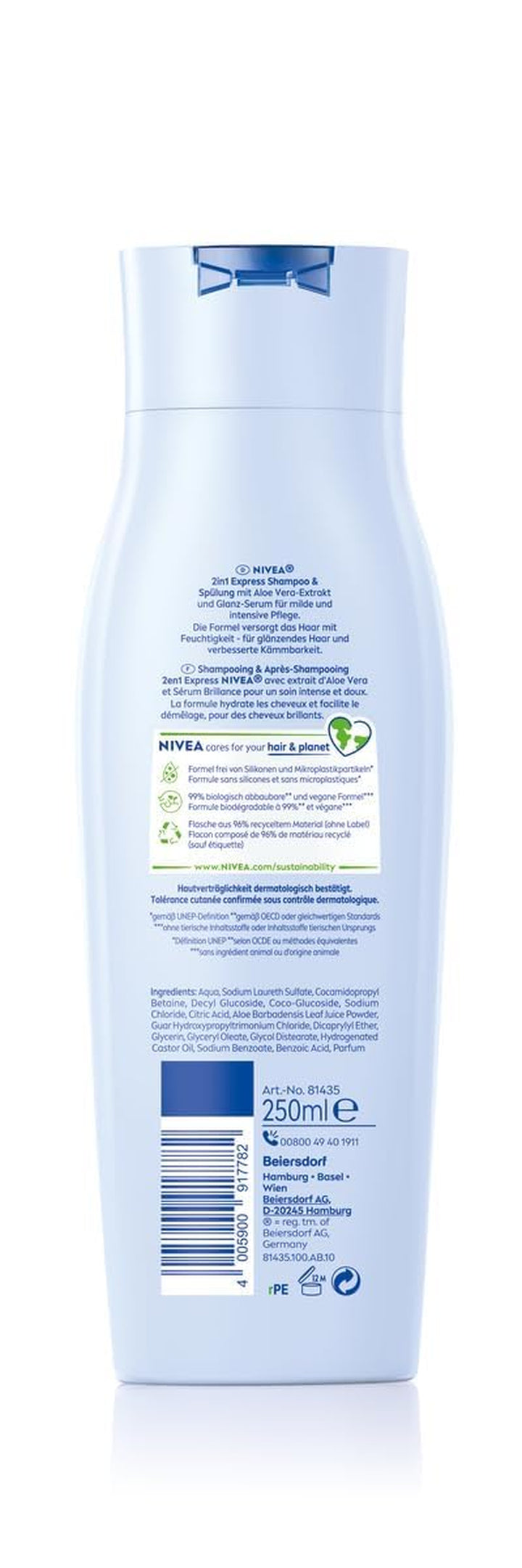 NIVEA 2In1 Express Shampoo & Spülung, Intensive Haarpflege Mit Aloe Vera Und Glanz Serum, Haarshampoo & Spülung Für Pflege in Expresszeit (250 Ml)