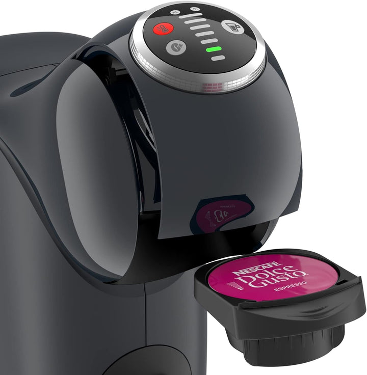 NESCAFÉ Dolce Gusto Genio S plus by KRUPS, mașină de cafea cu capsule, Espresso Boost, selecție de temperatură, băuturi calde și reci, presiune pompă 15 bar, rezervor de apă 0.8L, 1500 wați, Cosmic Grey, KP340B