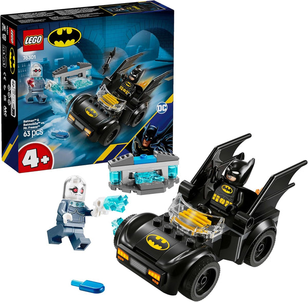 LEGO DC Batman: Batman & Batmobil Vs. Mr. Freeze - Jucărie cu mașină de supereroi cu 2 minifigurine - Tragător de gheață cu elemente pentru foc - Cadou pentru băieți și fete de la 4 ani 76301