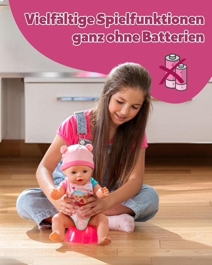 BABY Born Emma - Păpușă de 43 cm înălțime - 10 funcții Inclusiv accesorii și rochiță - Funcționează complet fără baterii - Potrivit pentru copii cu vârsta de 3 ani și peste