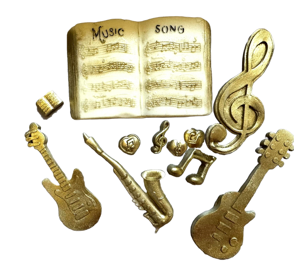 Set 10 edible decorations from sugar paste, musical instruments