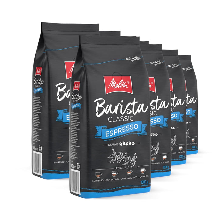 Melitta Barista Classic Espresso, Ganze Kaffee-Bohnen 1Kg, Ungemahlen, Kaffeebohnen Für Kaffee-Vollautomat, Kräftige Röstung, Stärke 5