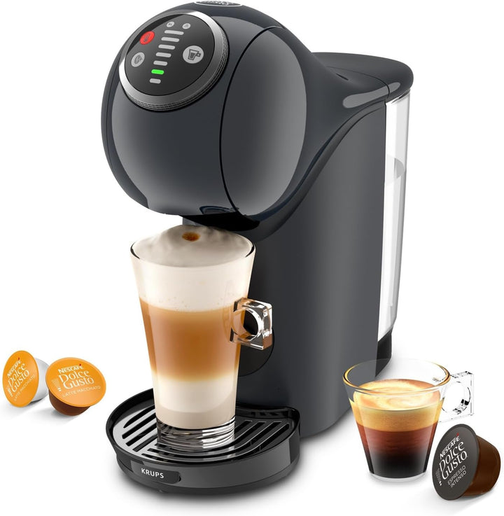 NESCAFÉ Dolce Gusto Genio S plus by KRUPS, mașină de cafea cu capsule, Espresso Boost, selecție de temperatură, băuturi calde și reci, presiune pompă 15 bar, rezervor de apă 0.8L, 1500 wați, Cosmic Grey, KP340B