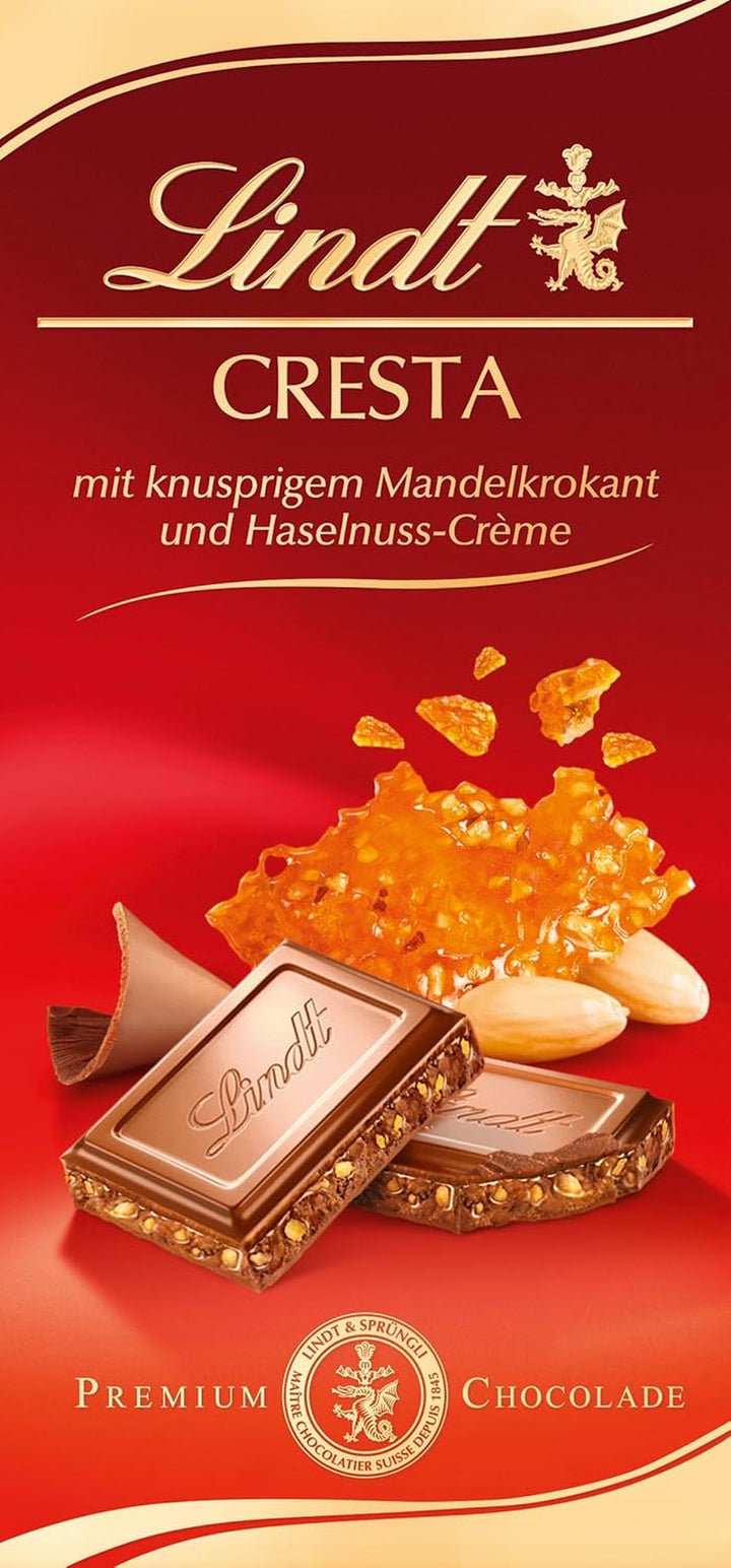 Lindt Schokolade Cresta Tafel 100G | Vollmilch-Schokolade Mit Knusprigem Mandelkrokant Und Haselnuss-Crème | Schokoladentafel | Schokoladengeschenk