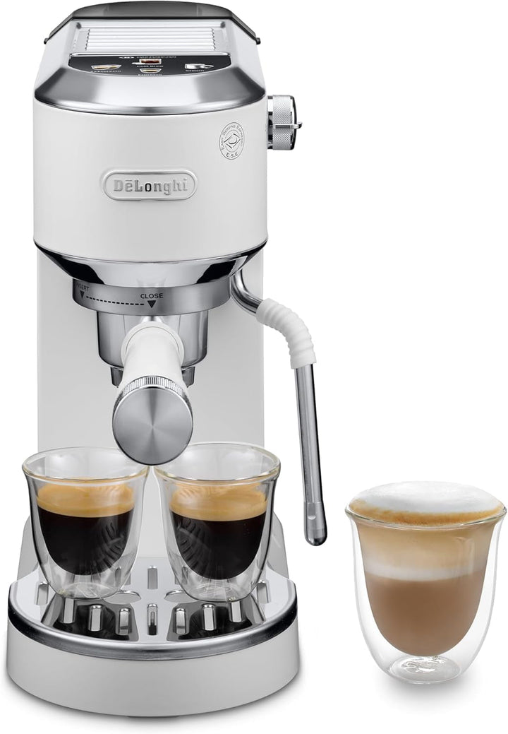 De'Longhi Dedica Style EC 685.M - Mașină espresso portafilter, mașină espresso cu spumă de lapte profesională, doar 15 cm lățime, pentru cafea pudră sau doze ESE, rezervor de apă de 1 litru, argintiu