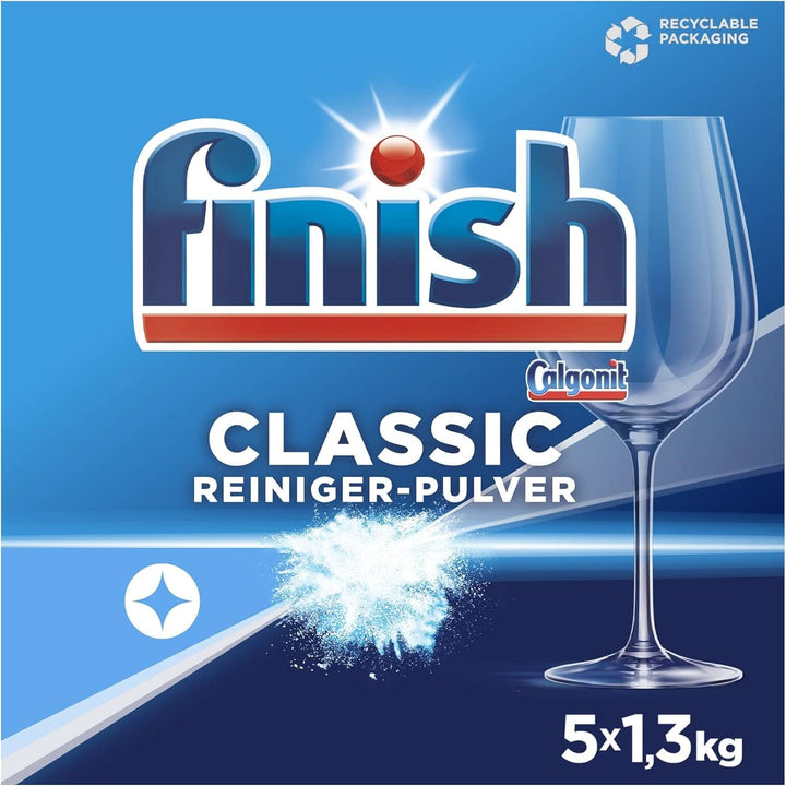 Detergent pudră Finish Classic - Detergent pentru mașină de spălat vase fără fosfați - Pachet mare de 6,5 kg (5 x 1,3 kg) 