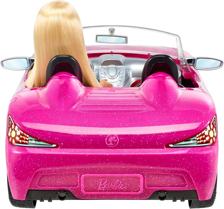 Păpușă Barbie și decapotabilă în roz cu sclipici, logo realist pentru anvelope, jucărie de la 3 ani, DJR55