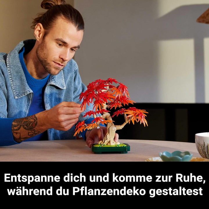 LEGO Botanicals Arțar roșu japonez - Arbore Bonsai - Kit plantă artificială cu frunze roșii și portocalii, plus bol - Decor pentru casă - Idee cadou pentru adulți - 10348