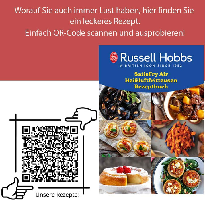 Russell Hobbs Heißluftfritteuse L 4L Rapid Airfryer [Sehr Kleines Gehäuse/7 Kochfunktionen/10 Programme] Satisfry (Spülmaschinenfest, Max 220°C, Fritteuse Ohne Öl, Grillen,Backen,Braten Etc) 27160-56