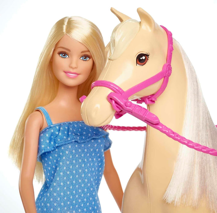 Păpușă Barbie și cal de jucărie, accesoriu de călărie Barbie, 1 păpușă Barbie și 1 cal incluse, potrivite ca un cadou pentru copii de la 3 ani în sus, FXH13