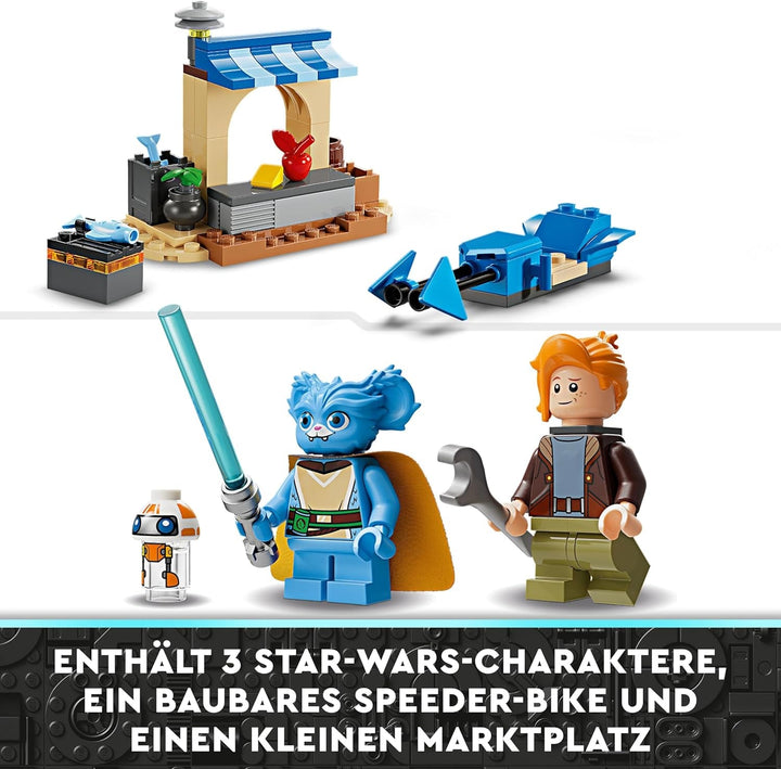 LEGO Star Wars: Aventurile tinerilor Jedi Crimson Firehawk, Set de pornire pentru copii cu navă spațială construibilă, bicicletă Speeder și 3 figuri, cadou pentru băieți și fete de la 4 ani 75384