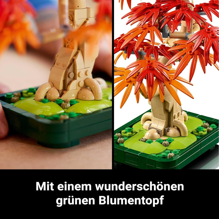 LEGO Botanicals Arțar roșu japonez - Arbore Bonsai - Kit plantă artificială cu frunze roșii și portocalii, plus bol - Decor pentru casă - Idee cadou pentru adulți - 10348