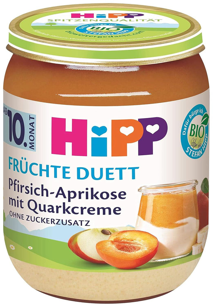 Hipp Organic Fruit Duet Piersică și Caise cu cremă de brânză, pachet de 6 (6 X 160 grame)