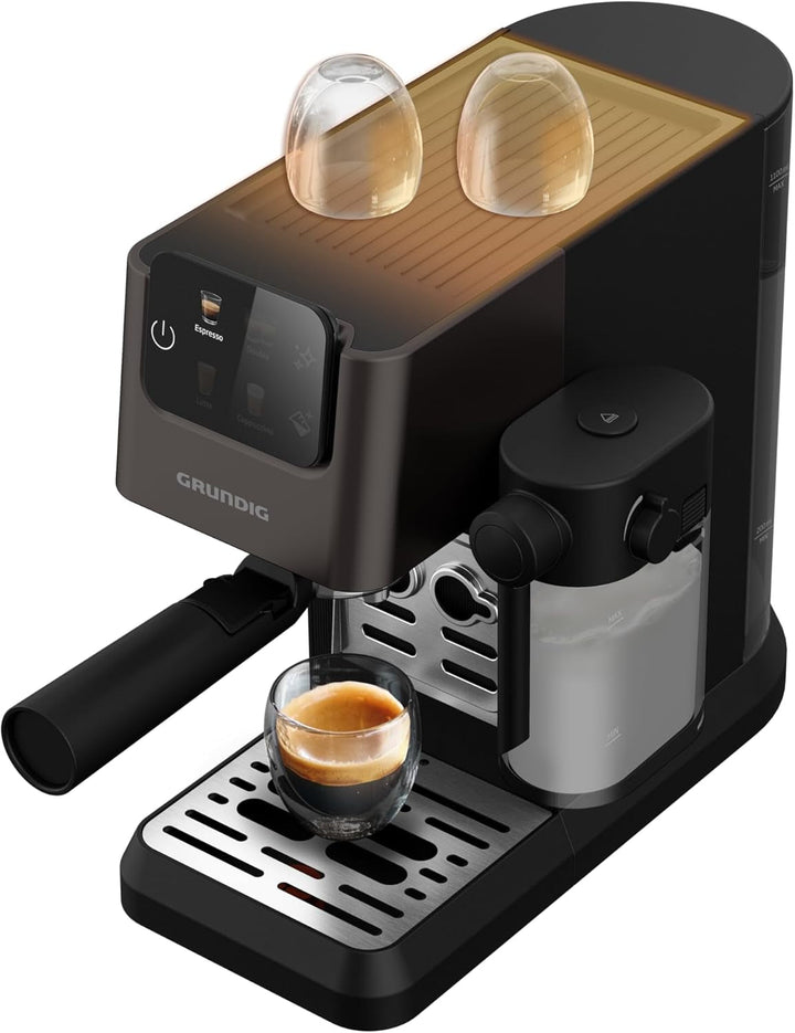 GRUNDIG KSM 5330 Mașină de fasole cu sită Cu recipient integrat pentru lapte, putere 1628 W, presiune pompă 15 bar, duză dublă, afișaj tactil color, Brewsense, Creamypro, Inox închis / negru