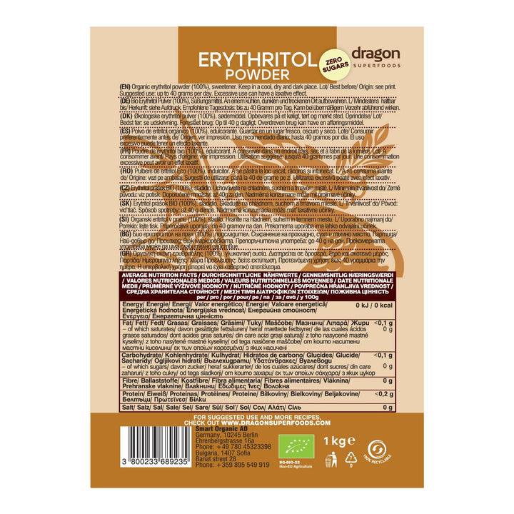 Bio Erythrit - Pulver, 100% Bio, Vegan, Null Kalorien-1Kg