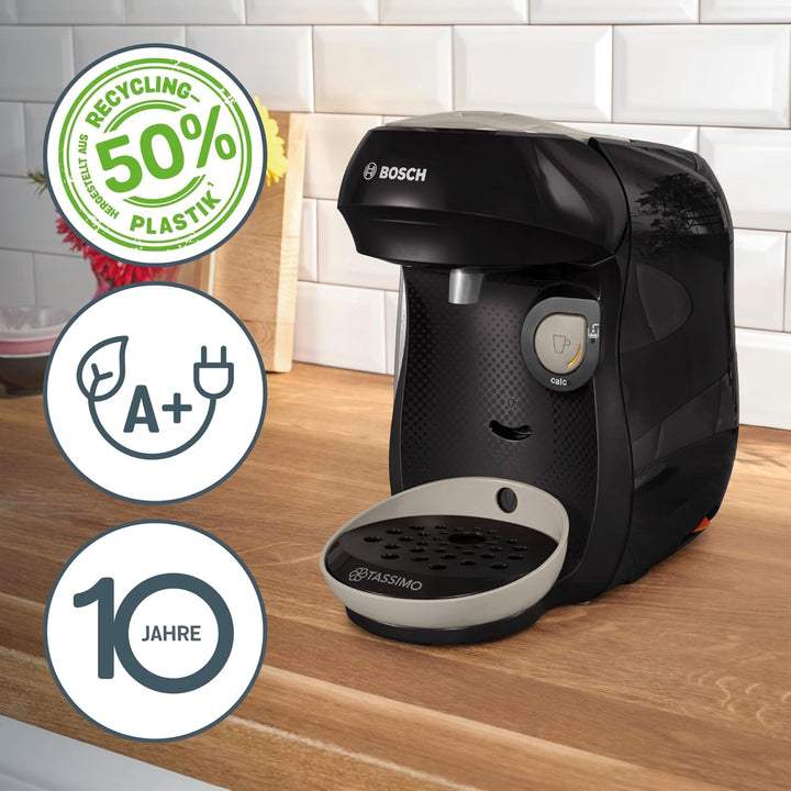 Bosch Tassimo Happy Friendly mașină de capsule TAS109E, Peste 70 de băuturi, Potrivit pentru toate ceștile, Oprire automată, Durabil, Perfect dozat, Economisitor de spațiu, 1400 W, Negru/bej